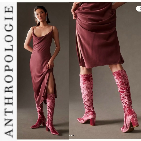 NEW Anthropologie x Silent D Komass Pink Crushed Velvet Boots  38 - Picture 3 of 11